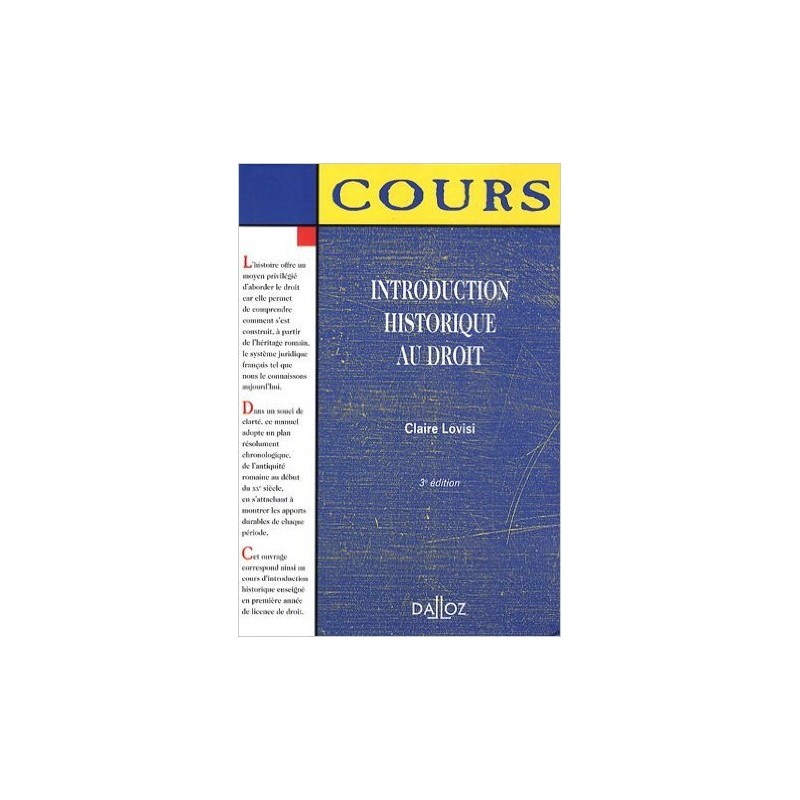 Introduction Historique Au Droit Dalloz 3ème Edition, Livre Occasion